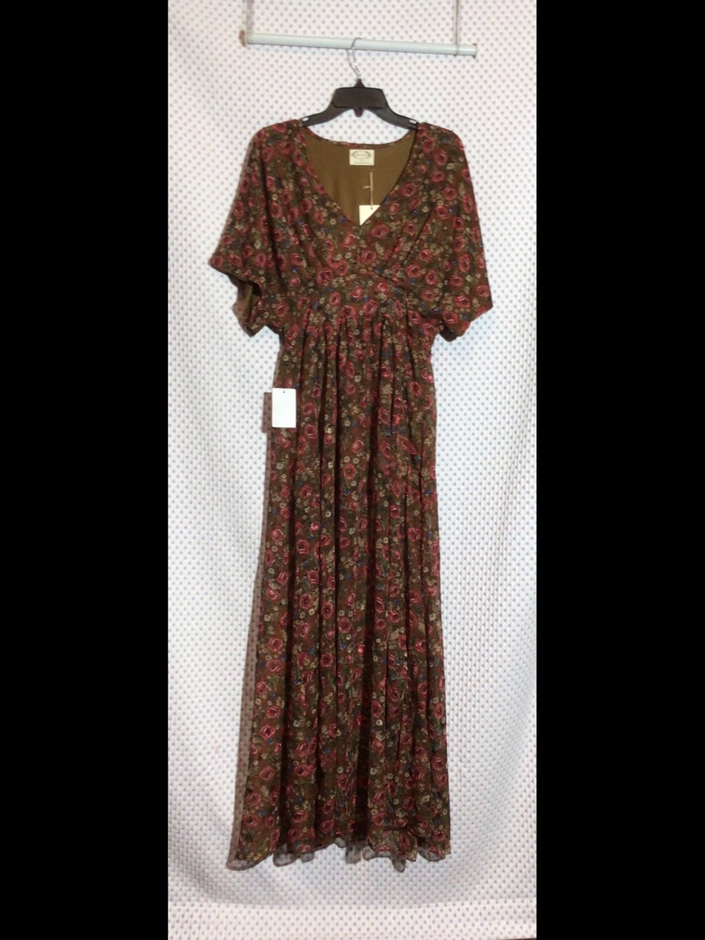 Mia Joy Floral V-Neck Dress in Olive and Burgundy